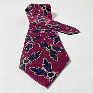 Giorgio Armani Cravatte 100% Silk Tie Burgundy Black Floral Leaf‎  Made In Italy